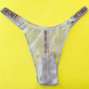 Victoria's Secret VERY SEXY S Lace Rhinestone Pistachio color Brazilian Panty
